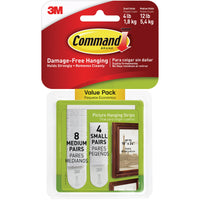 Command Picture Hanging Strips 12/Pkg-8 White Medium Sets & 4 White Small Sets