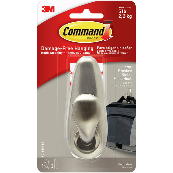 Command Forever Classic Hook 1/Pkg-1 Brushed Nickel Hook & 2 Strips