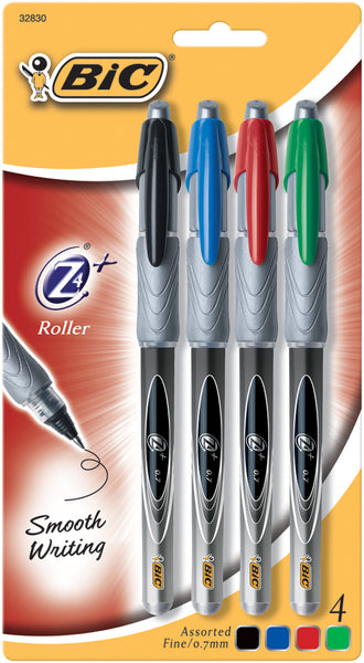 BIC Z4+ Fine Point Roller Pens 4/Pkg-Assorted Colors