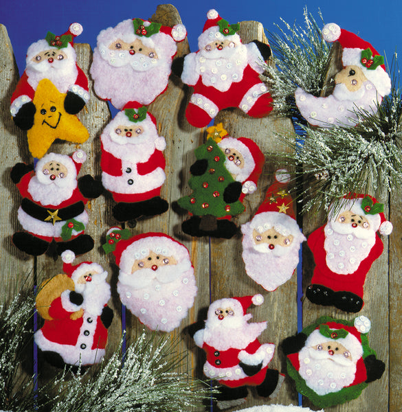 Design Works Felt Ornaments Applique Kits 3"X4" Set Of 13-Lots Of Santas