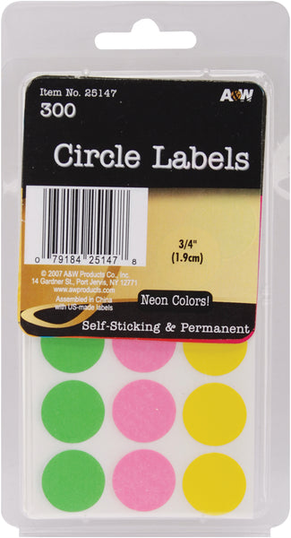 Labels-Neon Circles .75" 300/Pkg