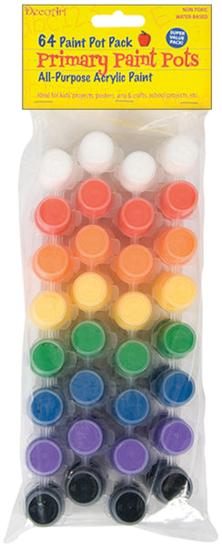 Value Pack Acrylic Paint Pots 64/Pkg-Primary