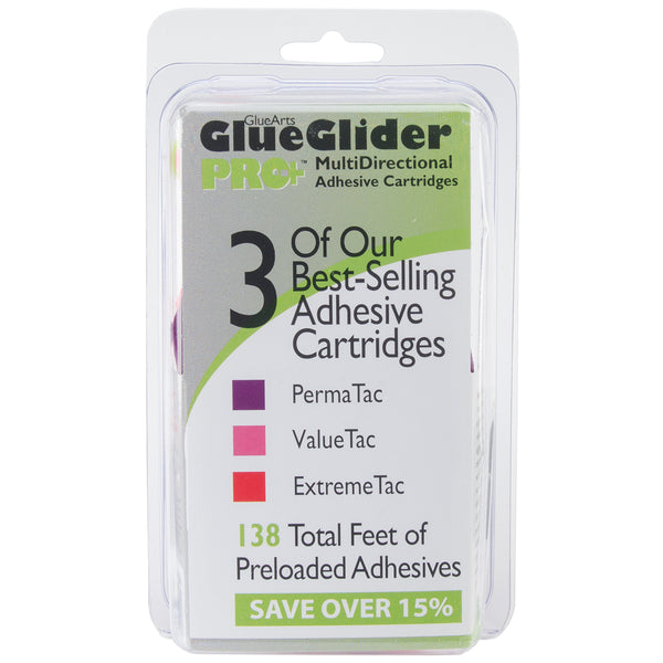 GlueGlider Pro Plus Refill Assortment 3/Pkg-PermaTac, ExtremeTac & ValueTac