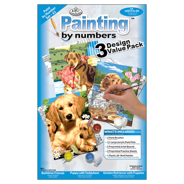 Junior Small Paint By Number Kit 8.75"X11.75" 3/Pkg-Dogs