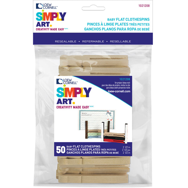 Simply Art Wood Baby Flat Clothespins-Natural 2.5" 50/Pkg
