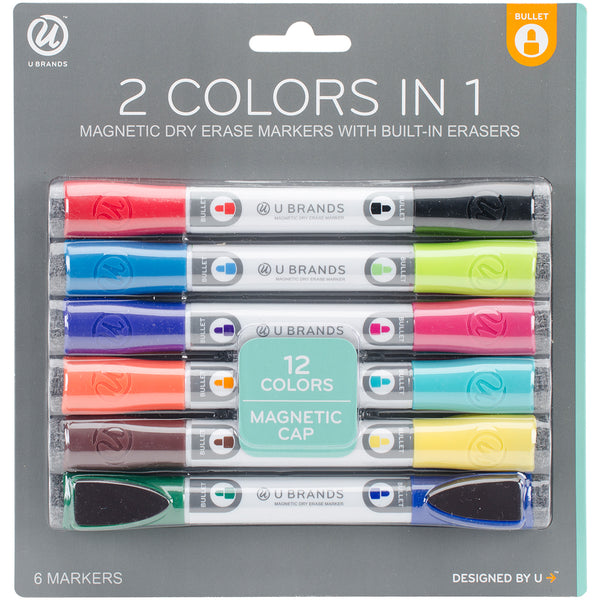 Double-Ended Dry Erase Magnetic Markers 6/Pkg-Assorted