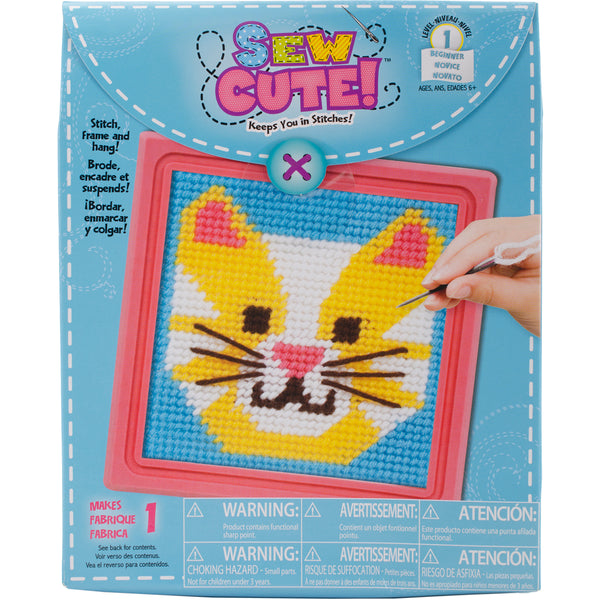Sew Cute! Cat Needlepoint Kit-6"X6" Stitched In Yarn