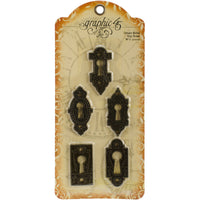 Staples Ornate Metal Key Holes 5/Pkg-Antique Brass 1"X2.125"