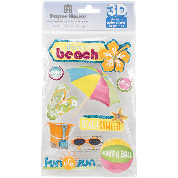 Paper House 3D Stickers 4.5"x8.5"-Life's A Beach