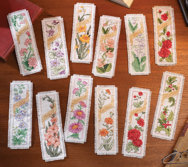 Flowers Of The Month Bookmarks Counted Cross Stitch Kit-2.25"X7.75" 14 Count Set Of 12