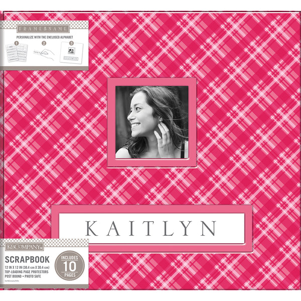 K&Company Frame-A-Name Post Bound Album 12"X12"-Pink Plaid