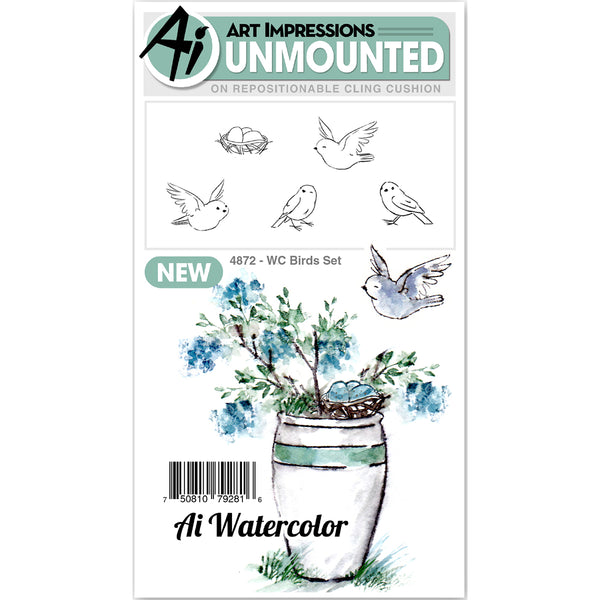 Art Impressions Watercolor Cling Rubber Stamps 4"X7"-Birds