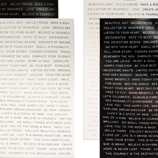 Idea-Ology Metallic Stickers 4.75"X7.5" 4/Pkg-Quotations Black W/Gold & White W/Gold