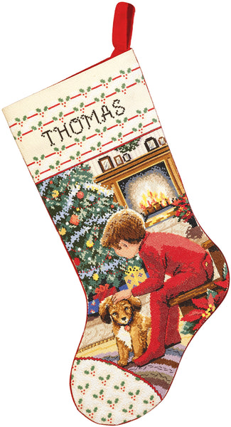 Waiting For Santa Stocking Counted Cross Stitch Kit-18" Long 14 Count