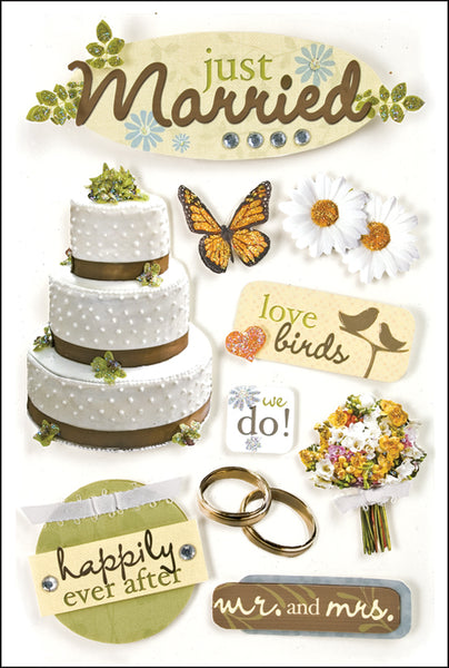Paper House 3D Stickers 4.5"x8.5"-Just Married