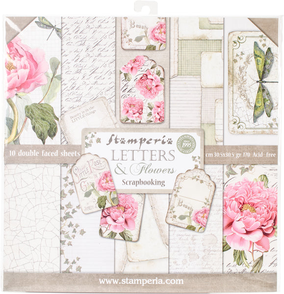 Stamperia Double-Sided Paper Pad 12"X12" 10/Pkg-Letters & Flowers, 10 Designs/1 Each