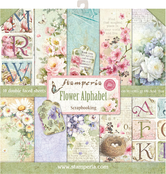 Stamperia Double-Sided Paper Pad 12"X12" 10/Pkg-Flower Alphabet, 10 Designs/1 Each