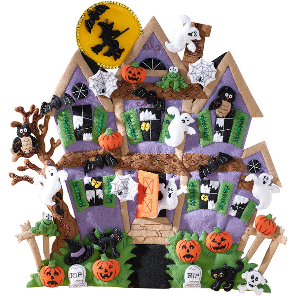 Bucilla Felt Wall Hanging Applique Kit 18"X18"-Haunted House