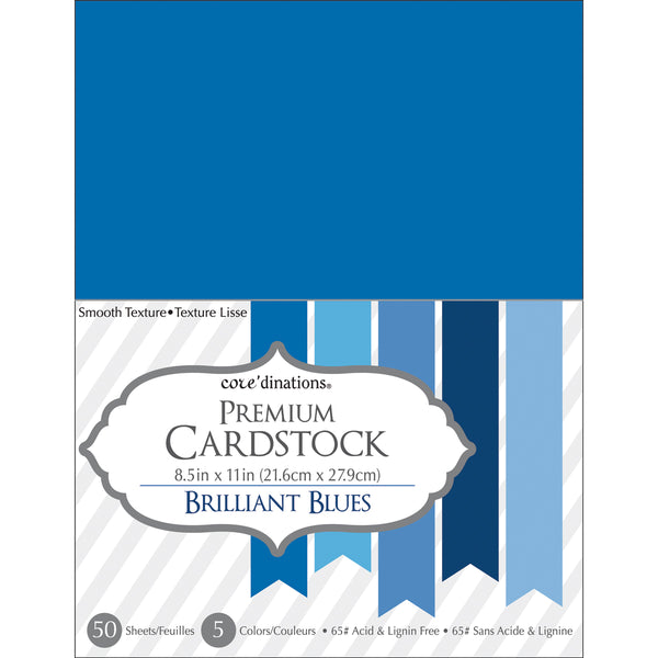 Core'dinations Value Pack Smooth Cardstock 8.5"X11" 50/Pkg-Brilliant Blue Assortment