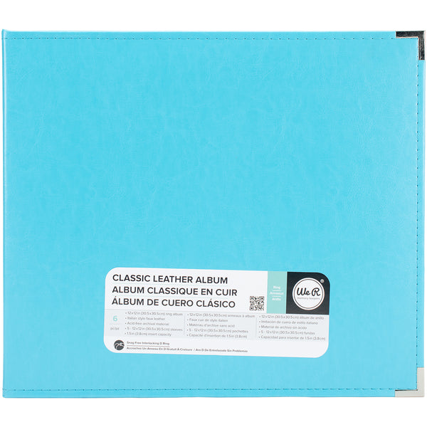 We R Classic Leather D-Ring Album 12"X12"-Aqua