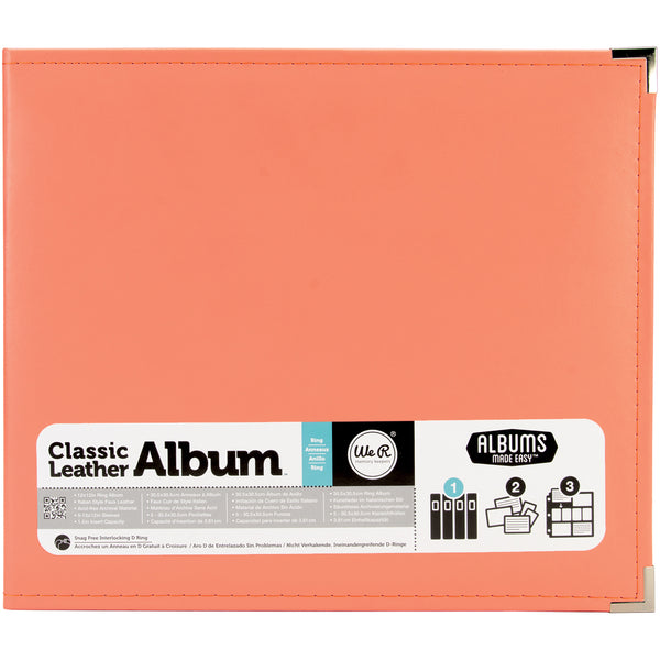 We R Classic Leather D-Ring Album 12"X12"-Coral