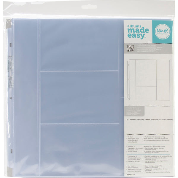 We R Ring Photo Sleeves 12"X12" 10/Pkg-(3) 4"X6" & (2) 6"X4" Pockets