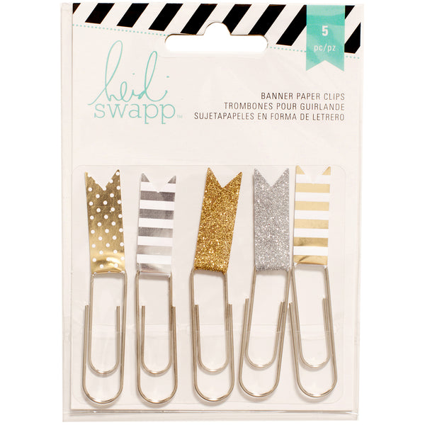 Heidi Swapp Paper Flag Clips 2.5" 5/Pkg-Gold/Silver
