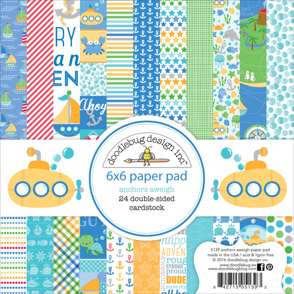 Doodlebug Double-Sided Paper Pad 6"X6" 24/Pkg-Anchors Aweigh, 12 Designs/2 Each