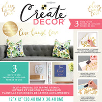 DCWV Create Decor Self-Adhesive Lettering & Stencil 12"X12"-Live, Laugh, Love-Gold